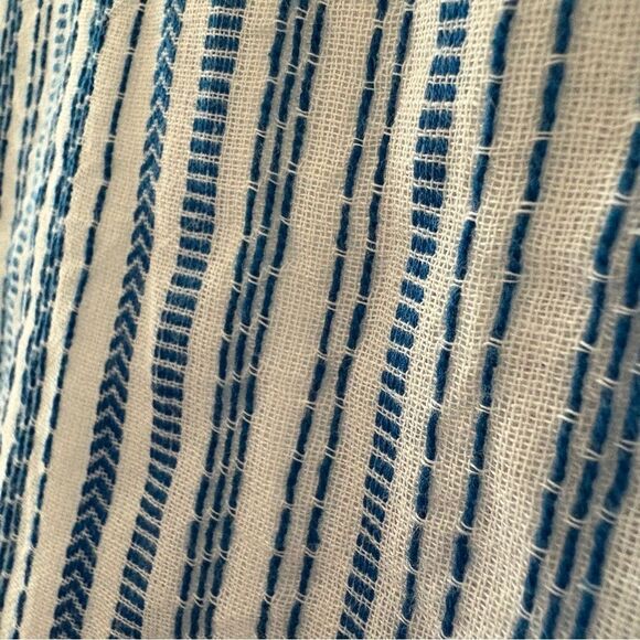 THML Blue White Vertical Striped 100% Cotton Dress Pockets Red Tassels women's S - Picture 5 of 12